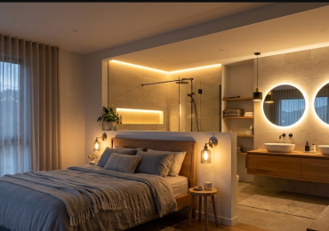 Un éclairage réussi pour chaque zone : chambre, dressing et salle de bain