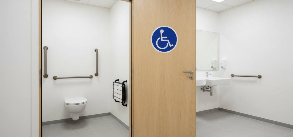 Porte ouvrant vers l’extérieur pour WC PMR